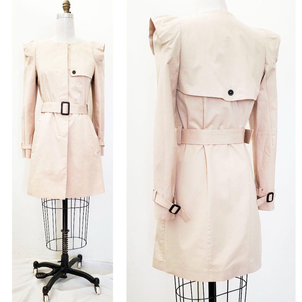 ZARA WOMAN STUDIO Crew Neck Trench Coat Beige Cap Sleeve M Spain